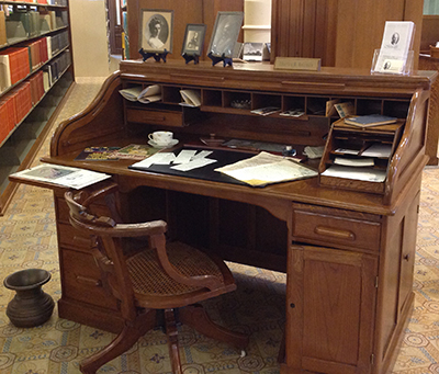 Roll-top desk located in the Legislative Reference Library.